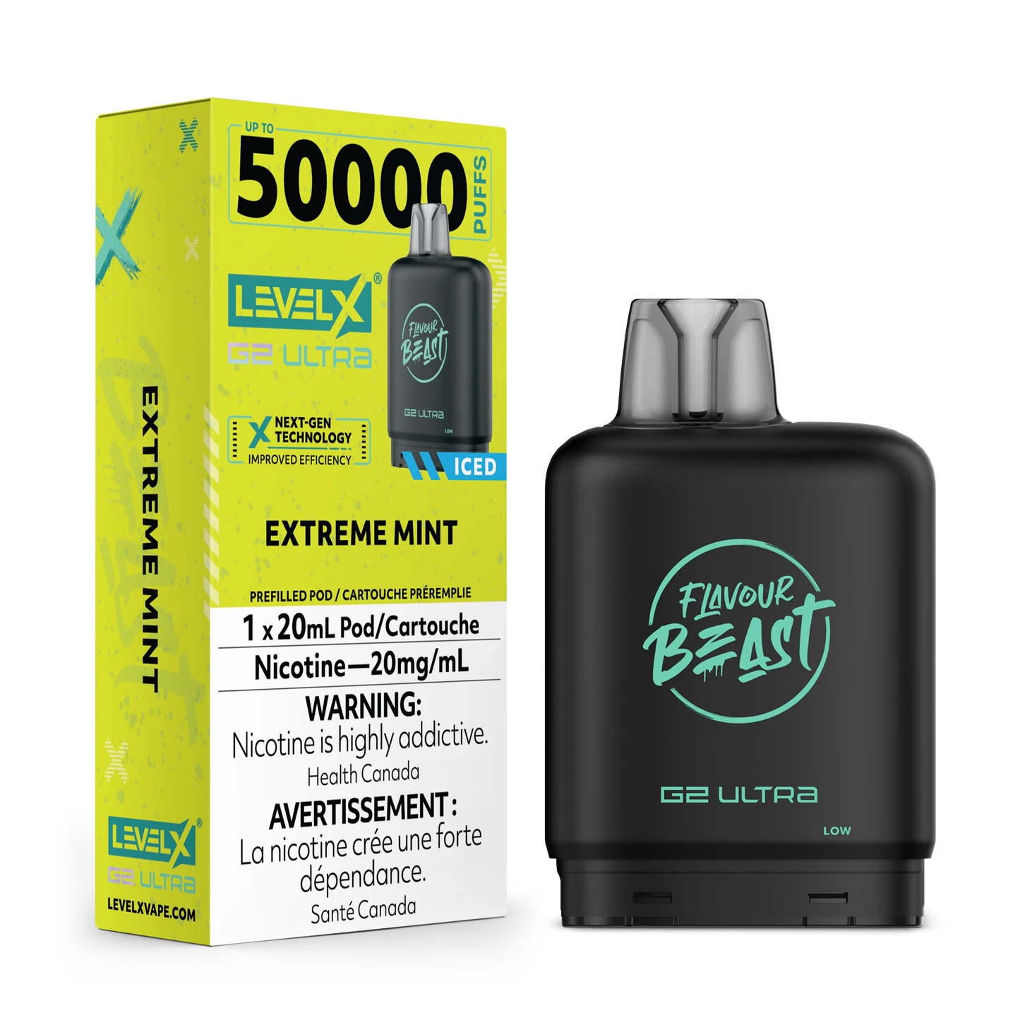 Flavour Beast vape device with Level X packaging on a white background