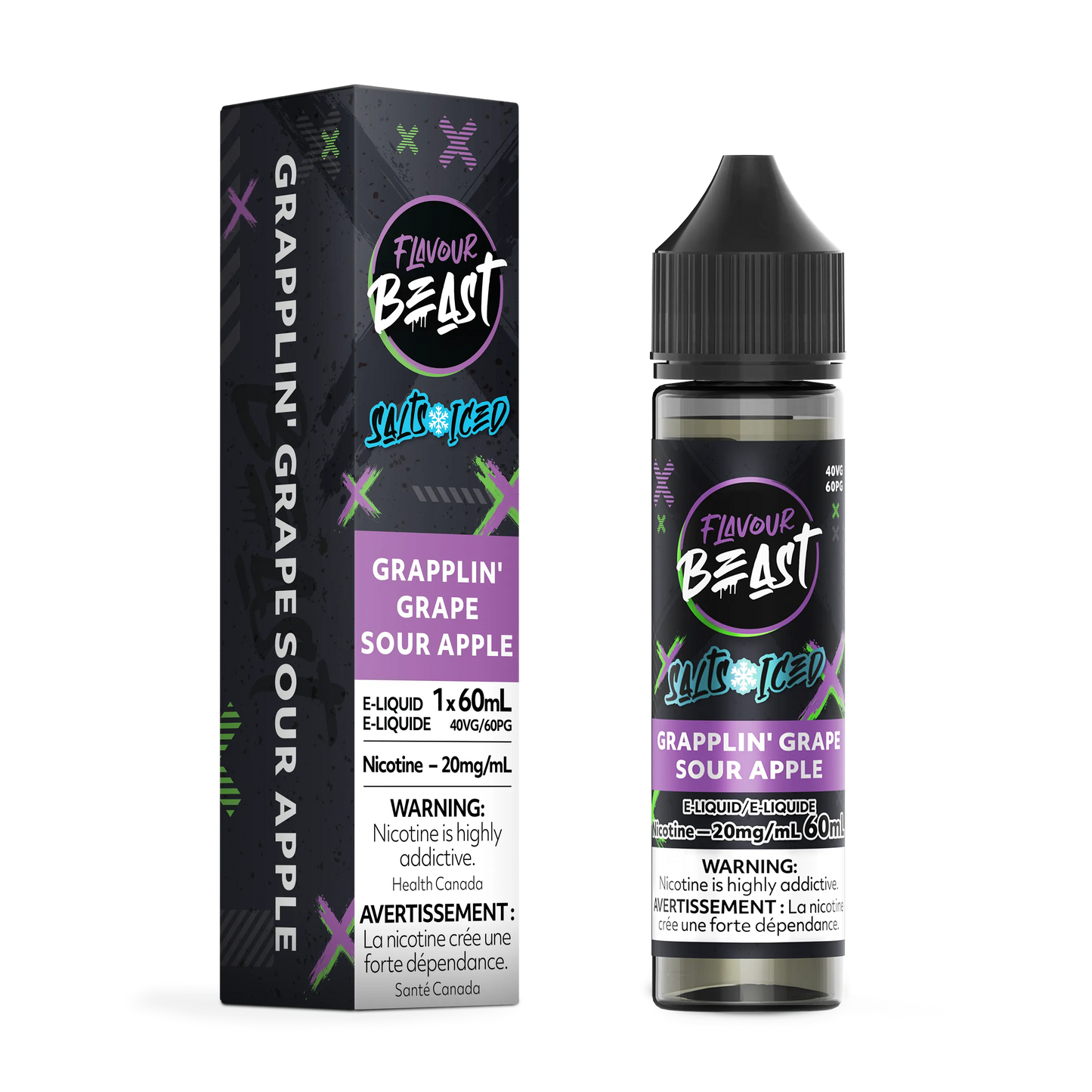 Flavour Beast E-Liquid â€“ Grapplin' Grape Sour Apple Iced (60mL)